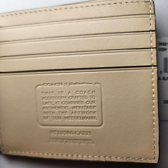 NWT CA321 COACH X TOM WESSELMANN MEN'S DOUBLE BILLFOLD WALLET IVORY/MULTI MOUTH - Picture 4 of 5